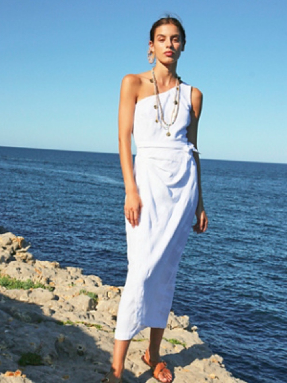 Free people One-Shoulder White Linen Midi Dress